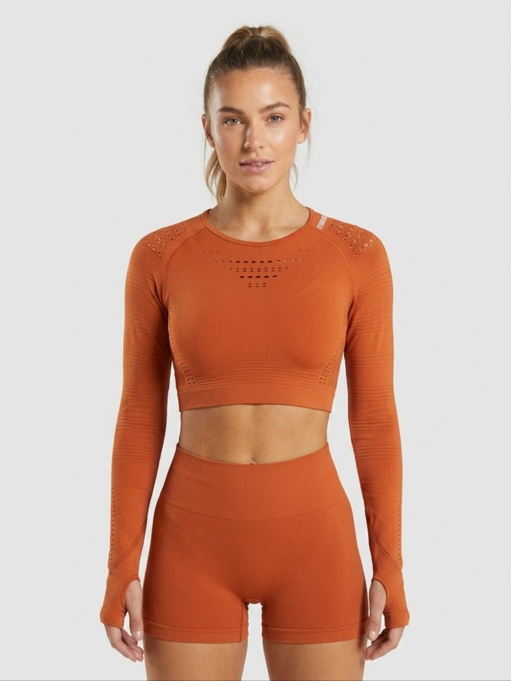 Gymshark Women's Orange Long-Sleeve Seamless Crop Top Dri Fit Sport Wear XS